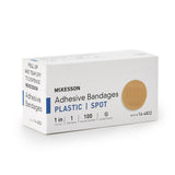 Adhesive Spot Bandage McKesson Plastic Tan 1 Inch Diameter Sterile - BeHope