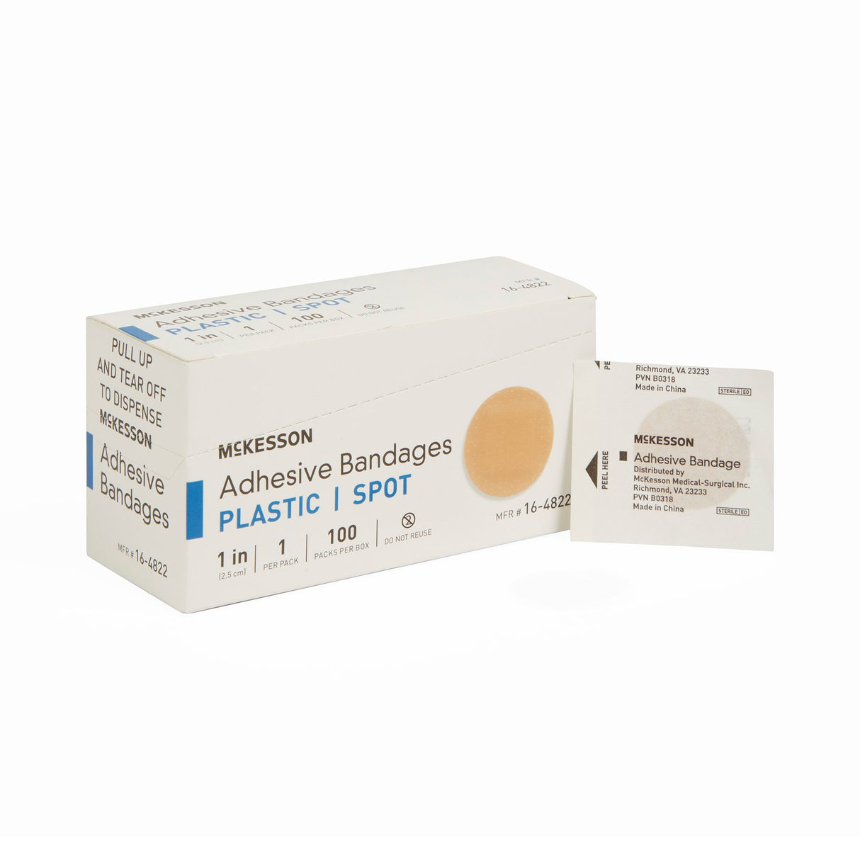 Adhesive Spot Bandage McKesson Plastic Tan 1 Inch Diameter Sterile - BeHope