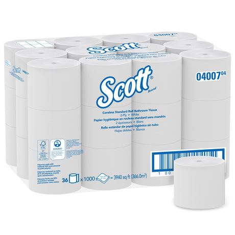 Toilet Tissue Scott® Essential White 2-Ply Standard Size Coreless Roll 1000 Sheets 3-9/10 X 4 Inch - BeHope