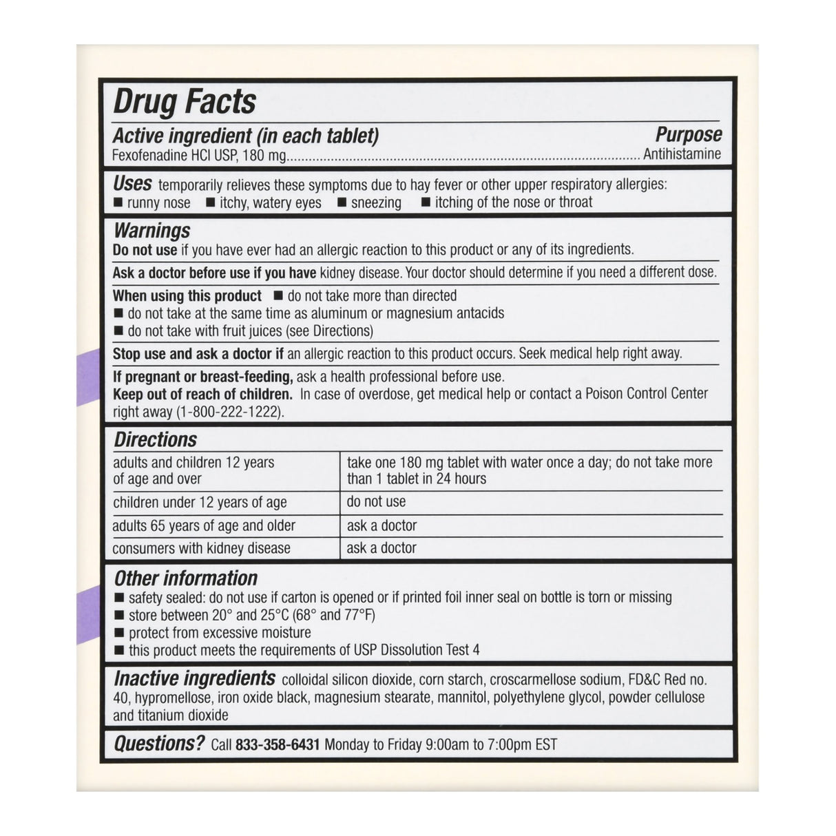Allergy Relief Foster & Thrive™ 180 mg Strength Tablet 70 per Bottle - BeHope