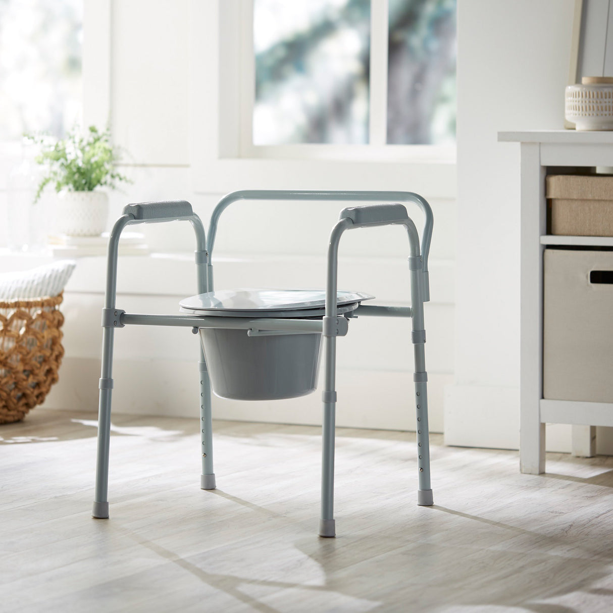 3-in-1 Commode Chair McKesson Fixed Arms Steel Frame Back Bar 13-1/4 Inch Seat Width 350 lbs. Weight Capacity - BeHope