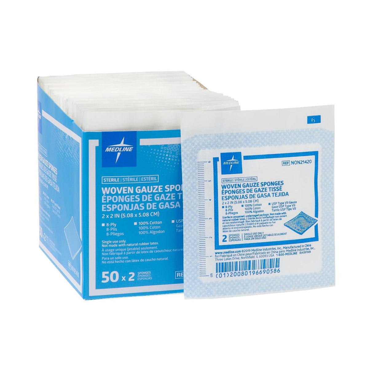 Gauze Sponge Medline 8-ply Sterile 2 Per Pack