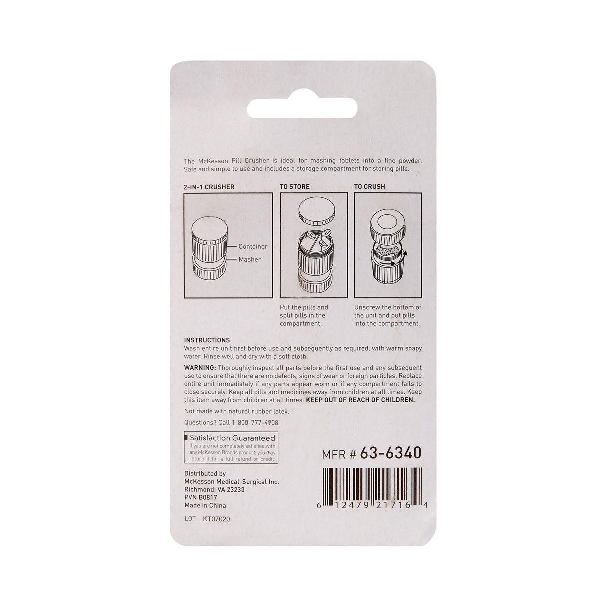 Pill Crusher McKesson Hand Operated Clear - BeHope