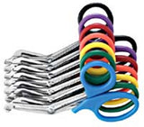 Utility Scissors Miltex® Disposable 7-1/2 Inch Length Floor / Office Grade Pakistani Stainless Steel Sterile Purple Finger Ring Handle Angled Blunt Tip / Blunt Tip - Behope