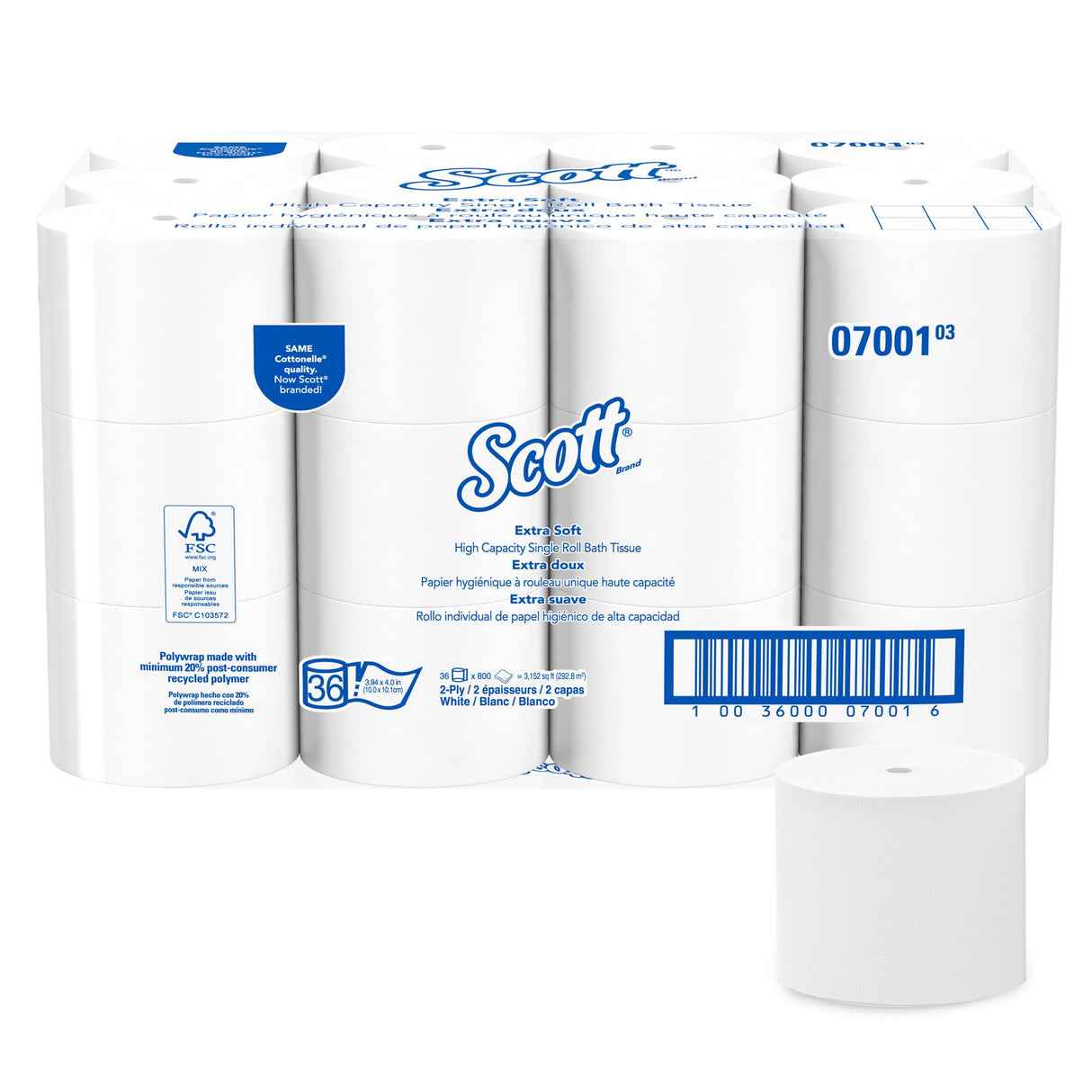 Toilet Tissue Scott® Essential Extra Soft White 2-Ply Standard Size Coreless Roll 800 Sheets 3-9/10 X 4 Inch - BeHope