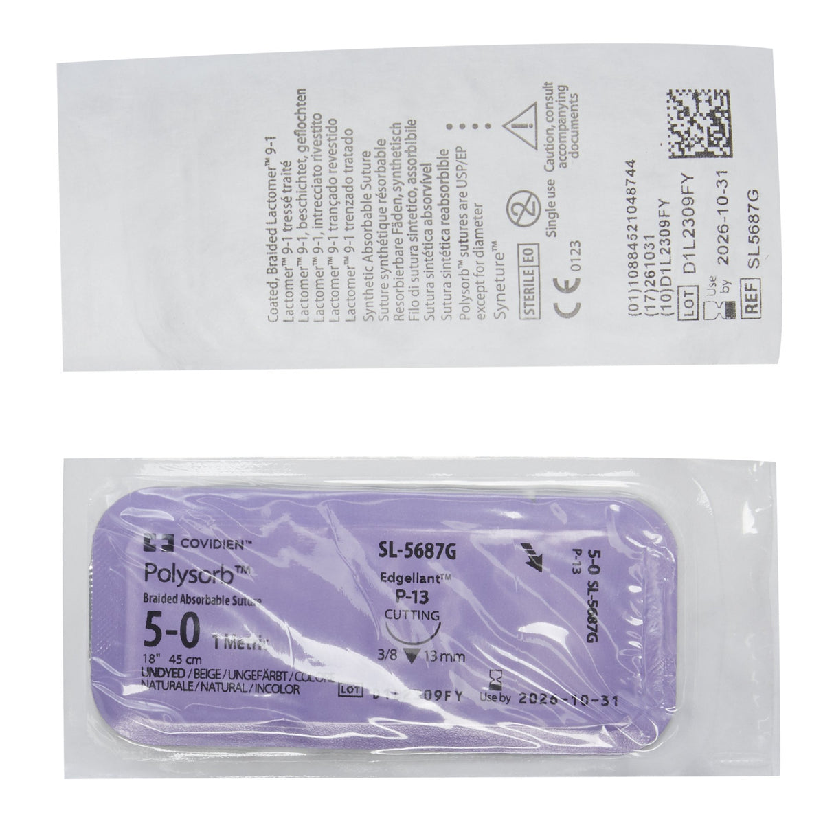 Absorbable Suture with Needle Polysorb™ Polyester P-13 3/8 Circle Precision Reverse Cutting Needle Size 5-0 Braided - BeHope