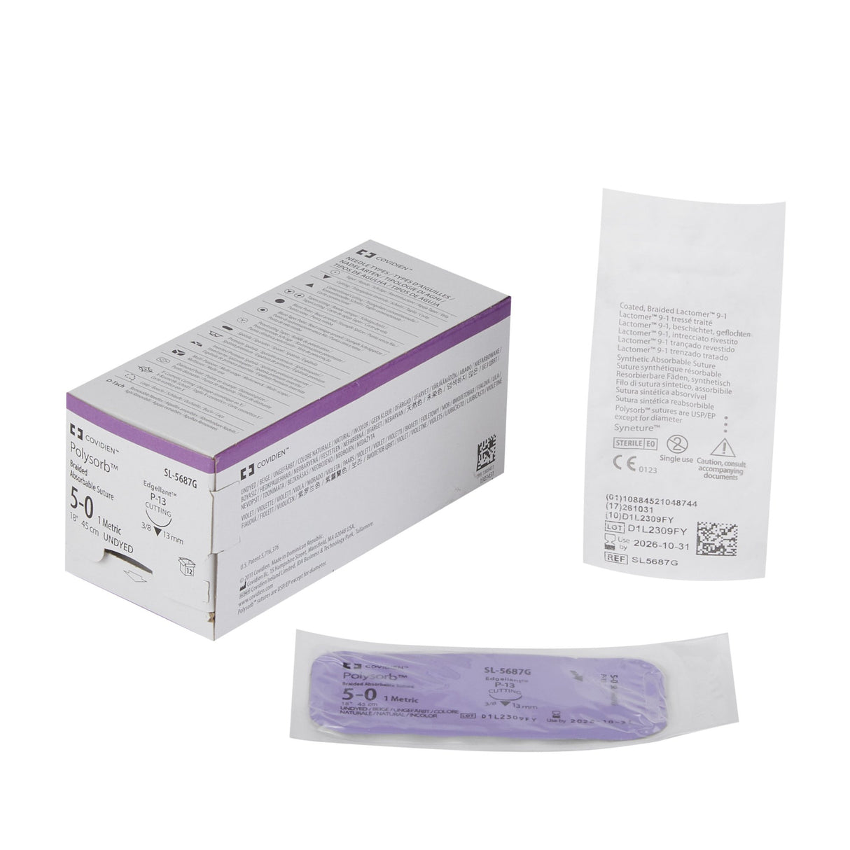 Absorbable Suture with Needle Polysorb™ Polyester P-13 3/8 Circle Precision Reverse Cutting Needle Size 5-0 Braided - BeHope