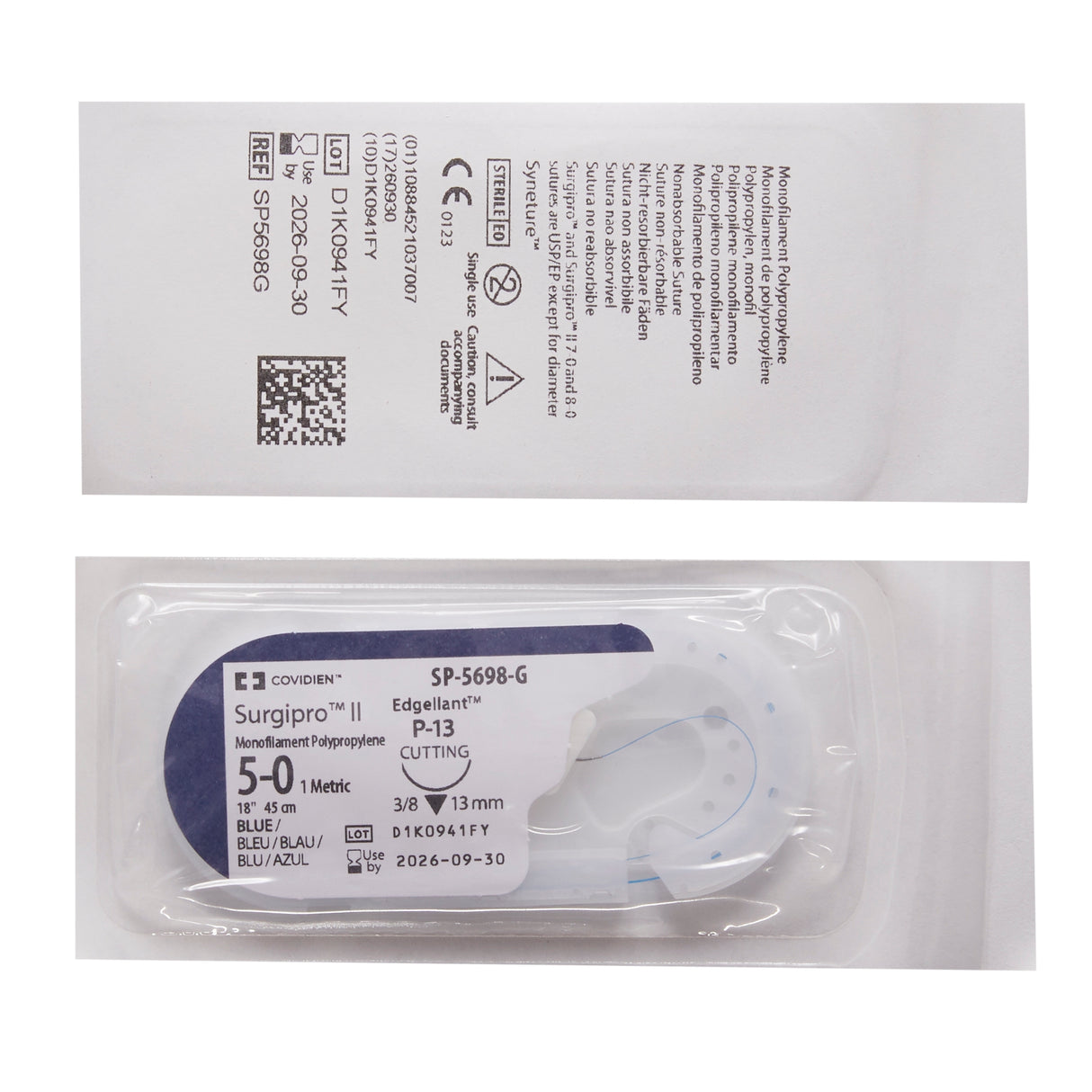 Nonabsorbable Suture with Needle Surgipro™ Polypropylene P-13 3/8 Circle Precision Reverse Cutting Needle Size 5-0 Monofilament - BeHope