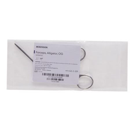 Alligator Forceps McKesson Hartmann 3-1/2 Inch Length Floor / Office Grade Pakistani Stainless Steel NonSterile NonLocking Finger Ring Handle Straight Serrated Tips - BeHope