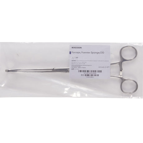 Sponge Forceps McKesson Foerster 9-1/2 Inch Length Floor / Office Grade Pakistani Stainless Steel NonSterile Locking Finger Ring Handle Straight Fenestrated Serrated Oval Tips - BeHope