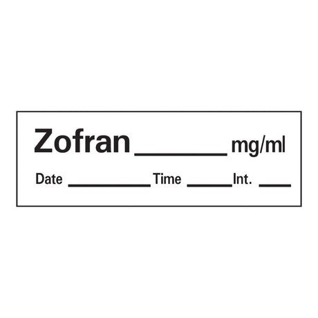 Drug Label Barkley® Anesthesia Label Tape Zofran_mg/mL Date_Time_Int_ White 1/2 X 1-1/2 Inch - BeHope