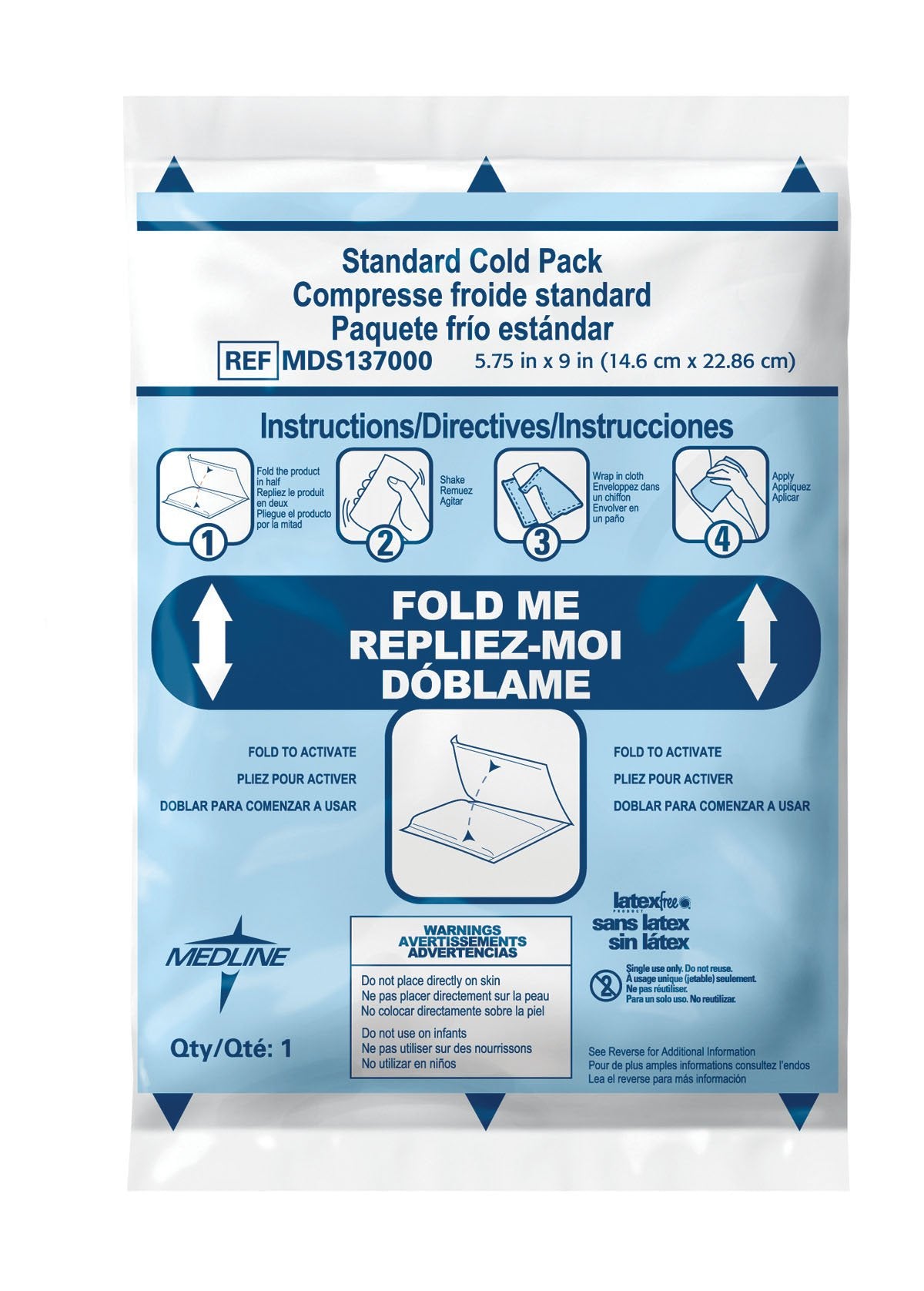 Instant Cold Pack Medline General Purpose 5-3/4 X 9 Inch Plastic / Calcium Ammonium Nitrate / Water Disposable - BeHope