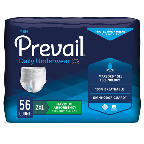 Male Adult Absorbent Underwear Prevail Daily Underwear Pull On with Tear Away Seams 2X-Large Disposable Heavy Absorbency