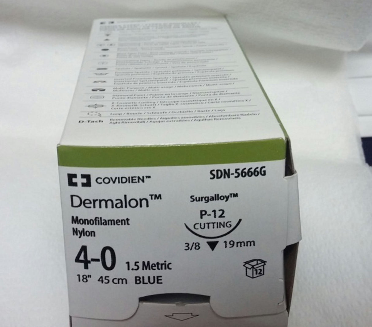 Nonabsorbable Suture with Needle Dermalon™ Nylon P-12 3/8 Circle Precision Reverse Cutting Needle Size 4-0 Monofilament - BeHope