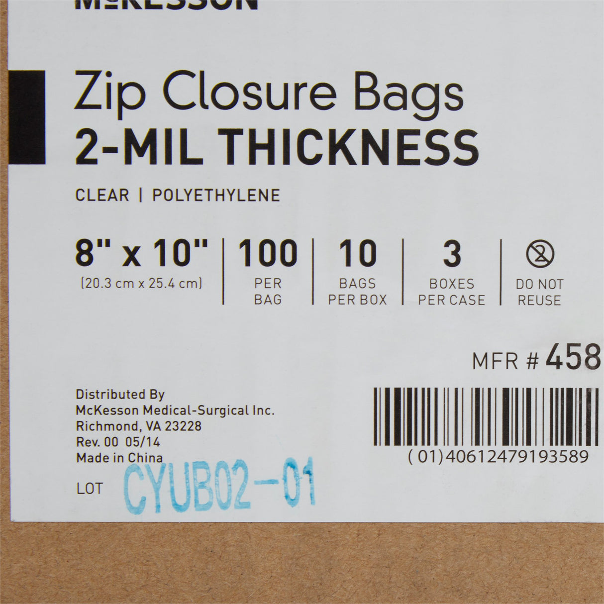 Reclosable Bag McKesson 8 X 10 Inch Polyethylene Clear Zipper Closure