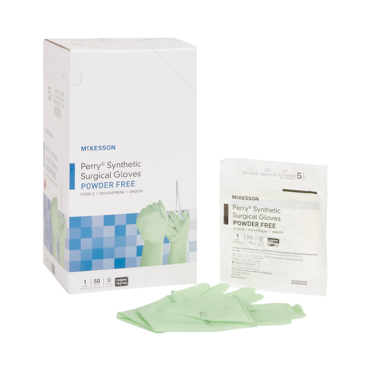 Surgical Glove McKesson Perry® Performance Plus Size 5.5 Sterile Polyisoprene Standard Cuff Length Smooth Green Chemo Tested - BeHope