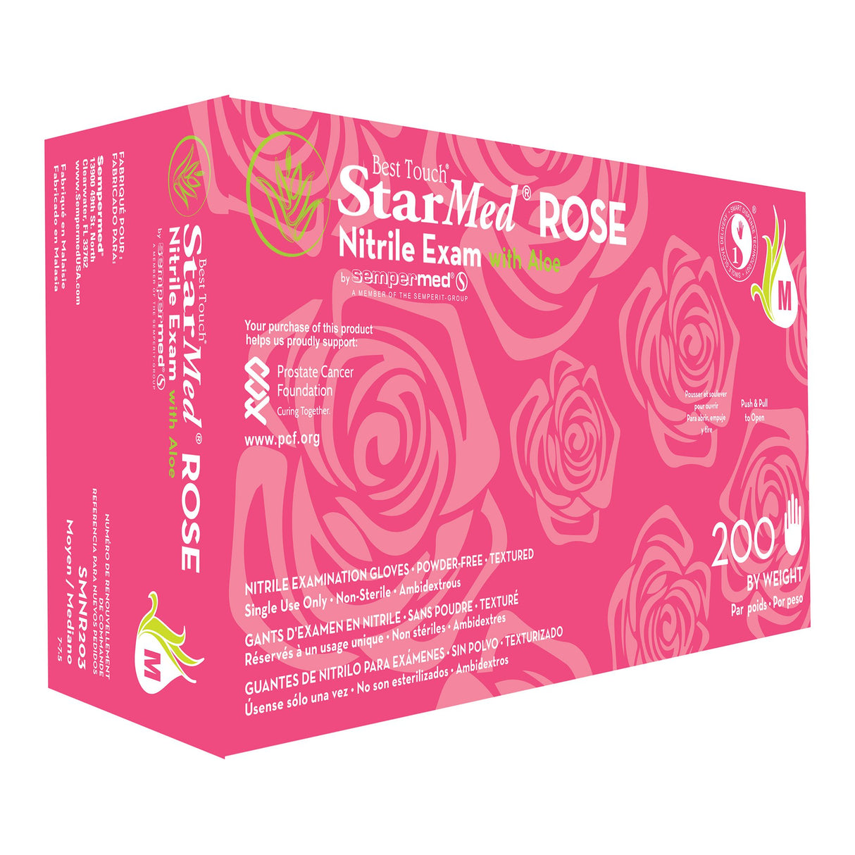 Exam Glove StarMed® Rose Medium NonSterile Nitrile Standard Cuff Length Textured Fingertips Pink Not Rated - BeHope
