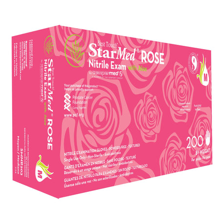 Exam Glove StarMed® Rose Medium NonSterile Nitrile Standard Cuff Length Textured Fingertips Pink Not Rated - BeHope