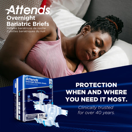 Unisex Adult Incontinence Brief Attends® Overnight Bariatric 5X-Large Disposable Heavy Absorbency - BeHope