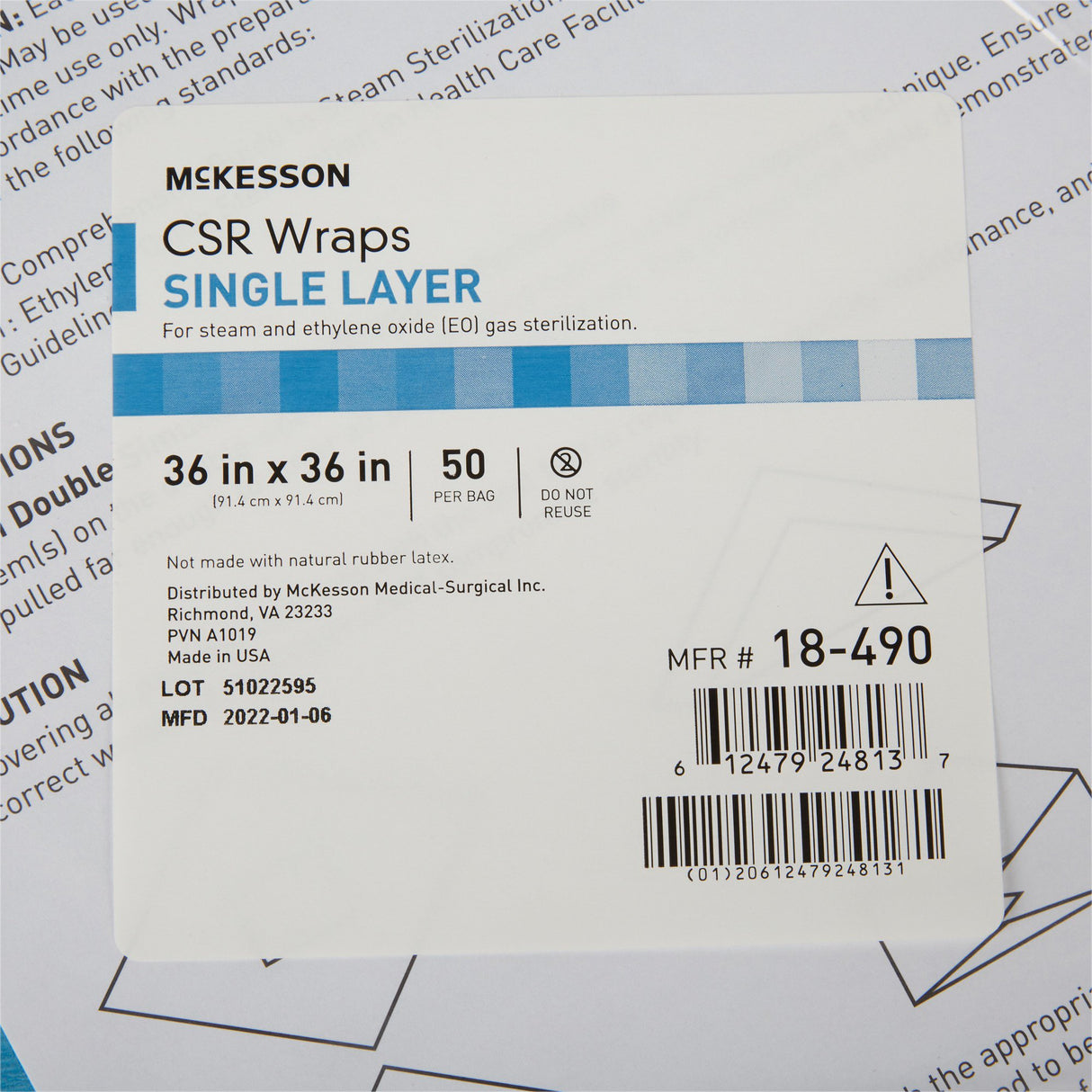 McKesson Sterilization Wrap Blue 36 X 36 Inch Single Layer Cellulose Steam / EO Gas - BeHope