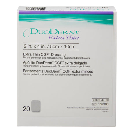 Thin Hydrocolloid Dressing DuoDERM Extra Thin CGF Film Backing 2 X 4 Inch Rectangle Hydrocolloid / Film