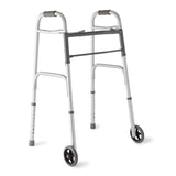 Dual Release Folding Walker with Wheels Adjustable Height Medline Aluminum Frame 300 lbs. Weight Capacity 32-1/2 to 38-1/2 Inch Height - BeHope