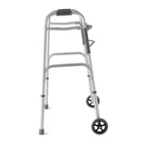 Dual Release Folding Walker with Wheels Adjustable Height Medline Aluminum Frame 300 lbs. Weight Capacity 32-1/2 to 38-1/2 Inch Height - BeHope