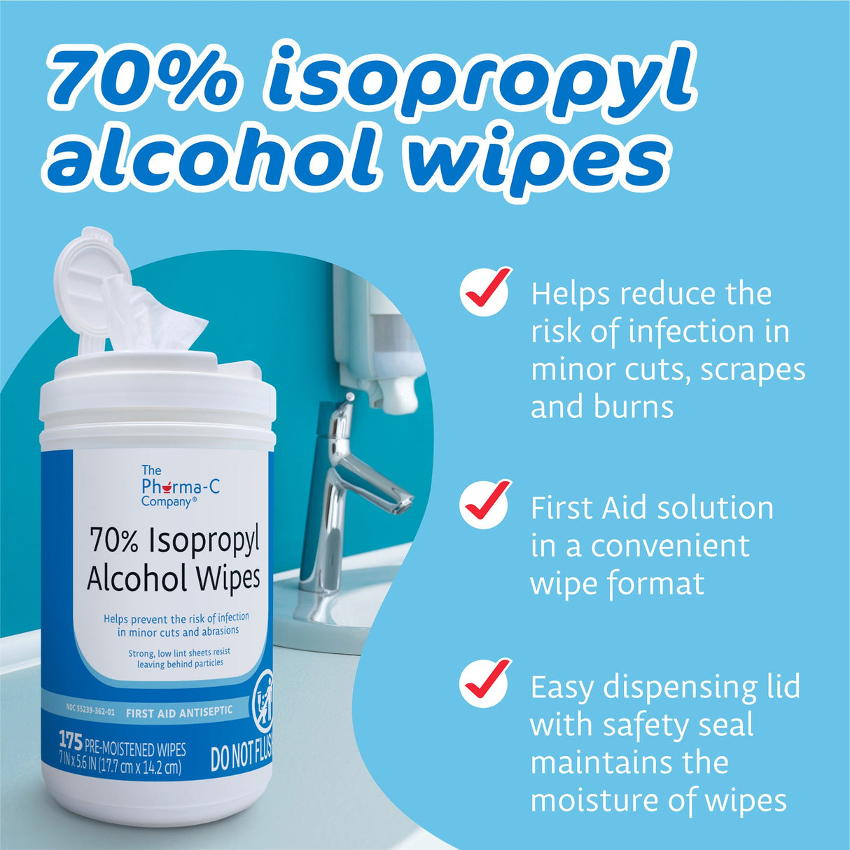 Antiseptic Skin Wipe Isopropyl Alcohol The Pharma-C Company® Towelette Canister - BeHope