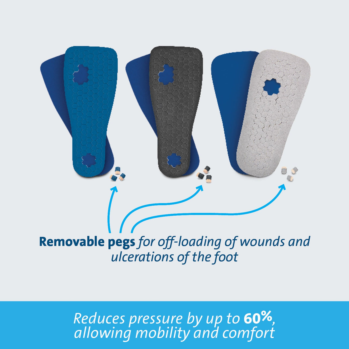 Insole Peg Assist™ Removable Pegs EVA / Foam / Poron Cover Female 8-1/2 to 10 Blue - BeHope