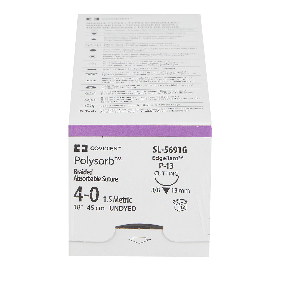 Absorbable Suture with Needle Polysorb™ Polyester P-13 3/8 Circle Precision Reverse Cutting Needle Size 4-0 Braided - BeHope