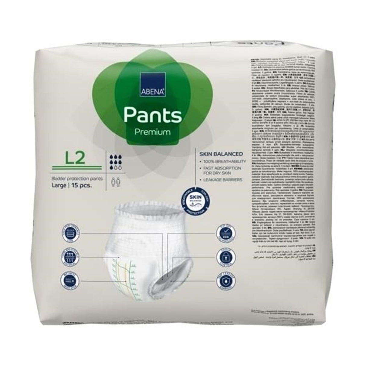 Unisex Adult Absorbent Underwear Abena® Premium Pants L2 Pull On with Tear Away Seams Large Disposable Heavy Absorbency - BeHope