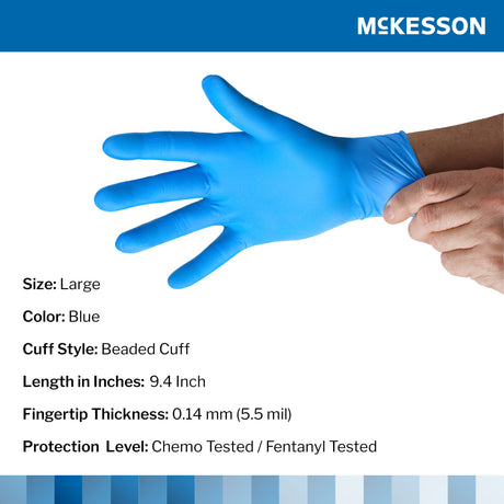 Exam Glove McKesson Confiderm® 6.8C Large NonSterile Nitrile Standard Cuff Length Fully Textured Blue Chemo Tested / Fentanyl Tested - BeHope
