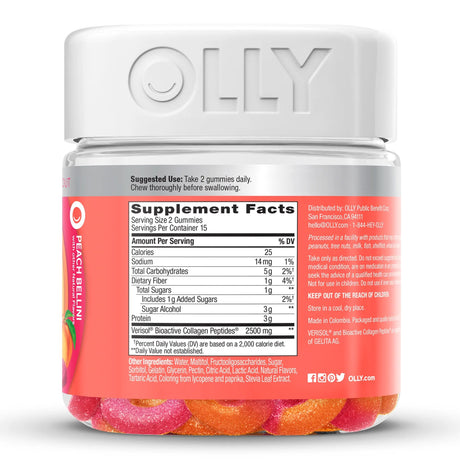 Dietary Supplement OLLY® Collagen Rings Collagen Peptides 2,500 mg Strength Gummy 30 per Bottle Peach Flavor - BeHope