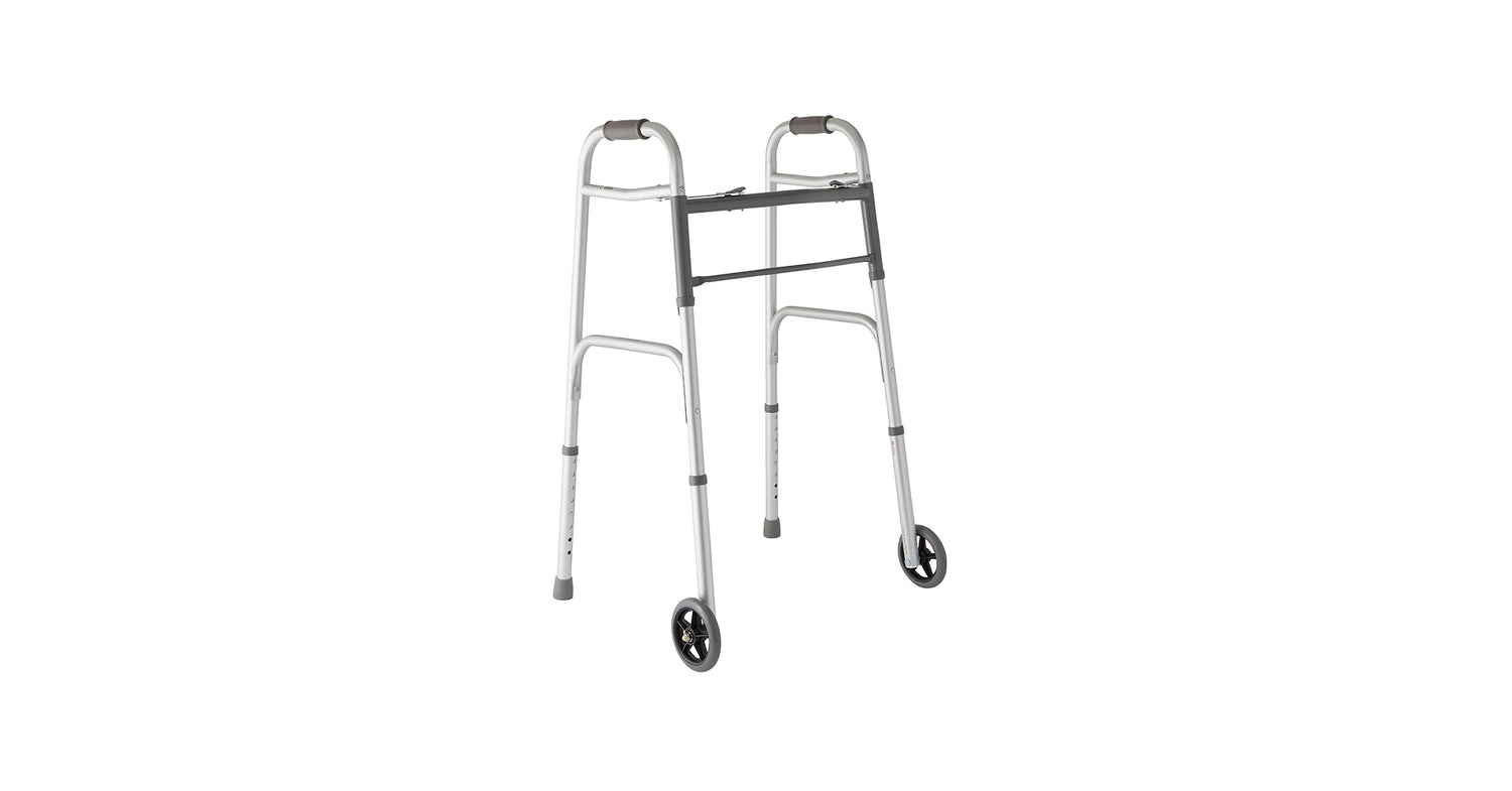 Amazon.com: Medline Lightweight Two Button Folding Walker with 5" Wheels, Aluminum Frame Supports up to 300 lbs : Health & Household