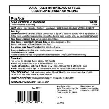 Sodium Bicarbonate 650 mg Tablet 1,000 Tablets - BeHope