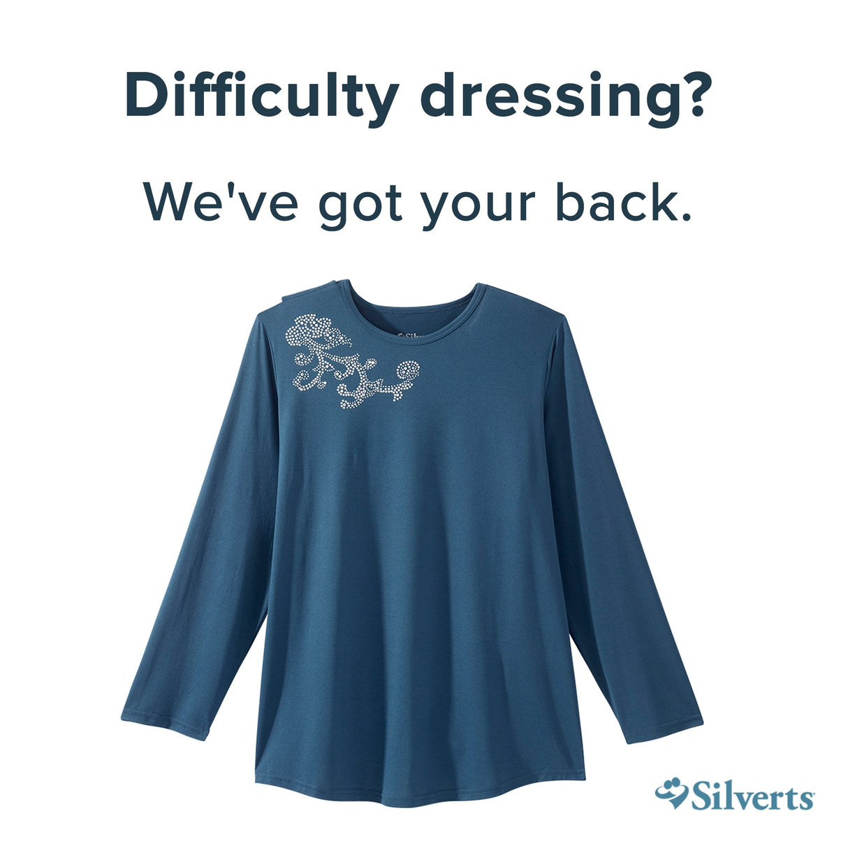 Adaptive Shirt Silverts® Large Navy Blue Without Pockets Long Sleeve Female - BeHope