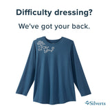 Adaptive Shirt Silverts® Large Navy Blue Without Pockets Long Sleeve Female - BeHope