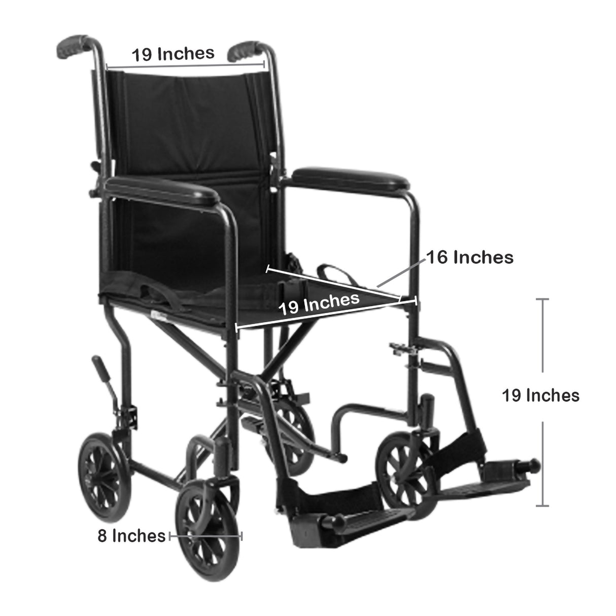 Transport Chair McKesson 19 Inch Seat Width Full Length Arm Swing-Away Footrest Steel Frame with Silver Vein Finish - BeHope
