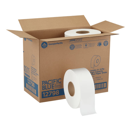 Toilet Tissue Pacific Blue Basic™ White 2-Ply Jumbo Size Cored Roll Continuous Sheet 3-1/5 Inch X 1000 Foot - BeHope