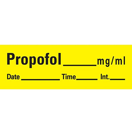Drug Label Barkley® Anesthesia Label Tape Propofol_mg/mL Date_Time_Int_ Yellow 1/2 X 1-1/2 Inch - BeHope