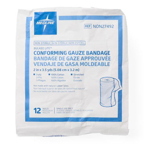 Fluff Bandage Roll Bulkee Lite® 2 Inch X 3-1/2 Yard 3-Ply NonSterile 12 per Pack - BeHope