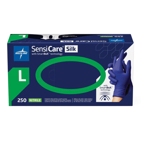 Exam Glove SensiCare® Silk Large NonSterile Nitrile Standard Cuff Length Textured Fingertips Dark Blue Chemo Tested - BeHope