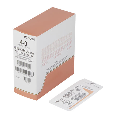 Absorbable Antibacterial Suture with Needle Monocryl™ Plus Poliglecaprone 25 with Irgacare MP Antibacterial Suture PS-2 3/8 Circle Precision Reverse Cutting Needle Size 4-0 Monofilament - BeHope