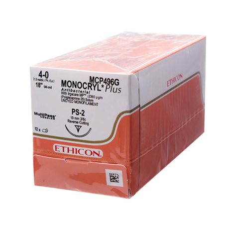 Absorbable Antibacterial Suture with Needle Monocryl™ Plus Poliglecaprone 25 with Irgacare MP Antibacterial Suture PS-2 3/8 Circle Precision Reverse Cutting Needle Size 4-0 Monofilament - BeHope