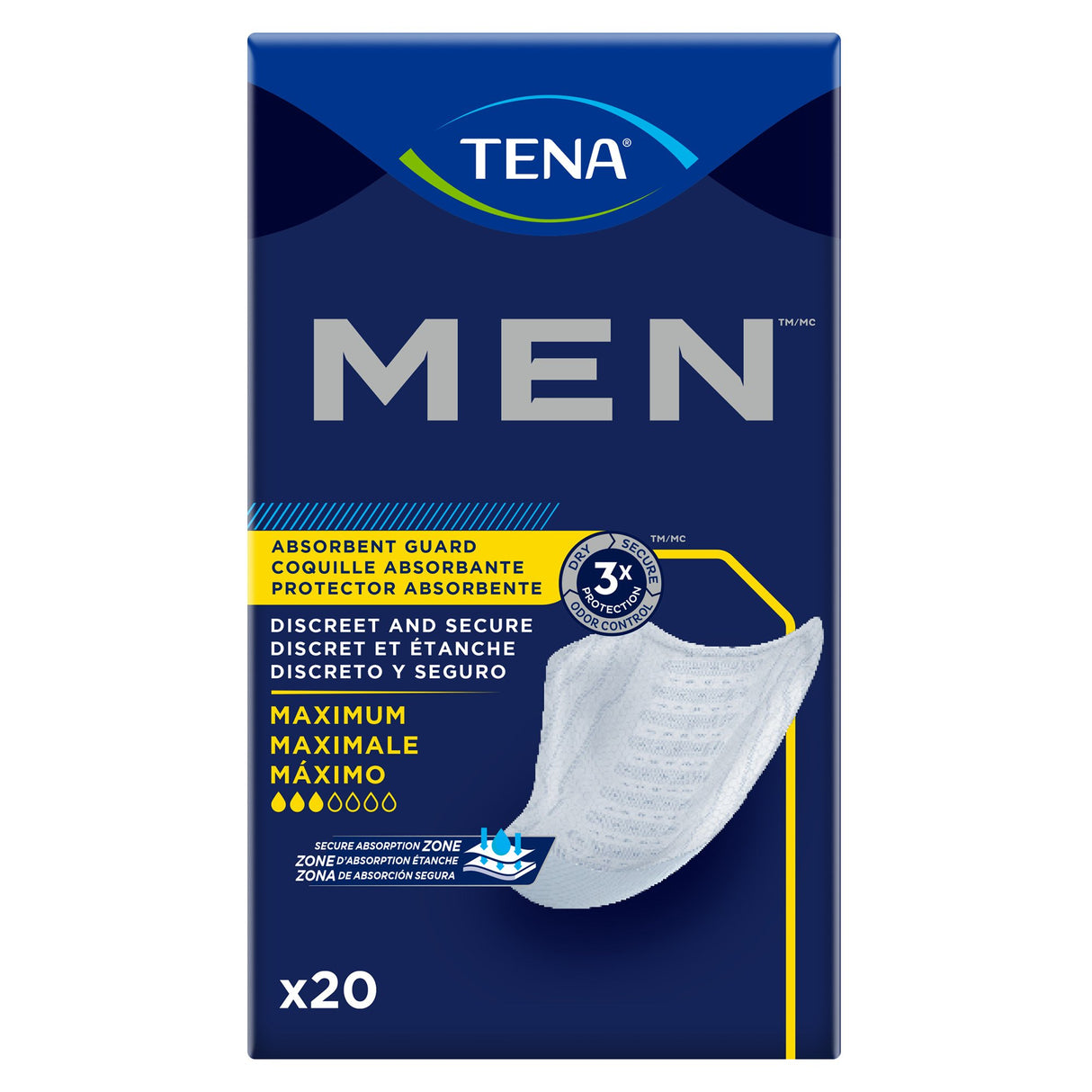 Bladder Control Pad TENA Men Maximum 8 Inch Length Heavy Absorbency Dry-Fast Core One Size Fits Most
