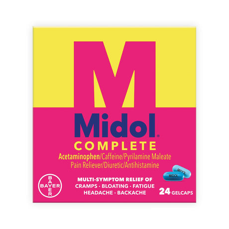 Cramp Relief Midol® Complete 500 mg - 60 mg - 15 mg Strength Acetaminophen / Caffeine / Pyrilamine Maleate Gelcap 24 per Box - BeHope