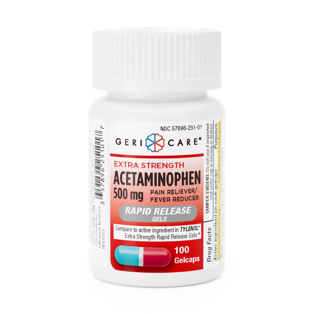 Pain Relief Geri-Care® 500 mg Strength Acetaminophen Gelcap 100 per Bottle - BeHope
