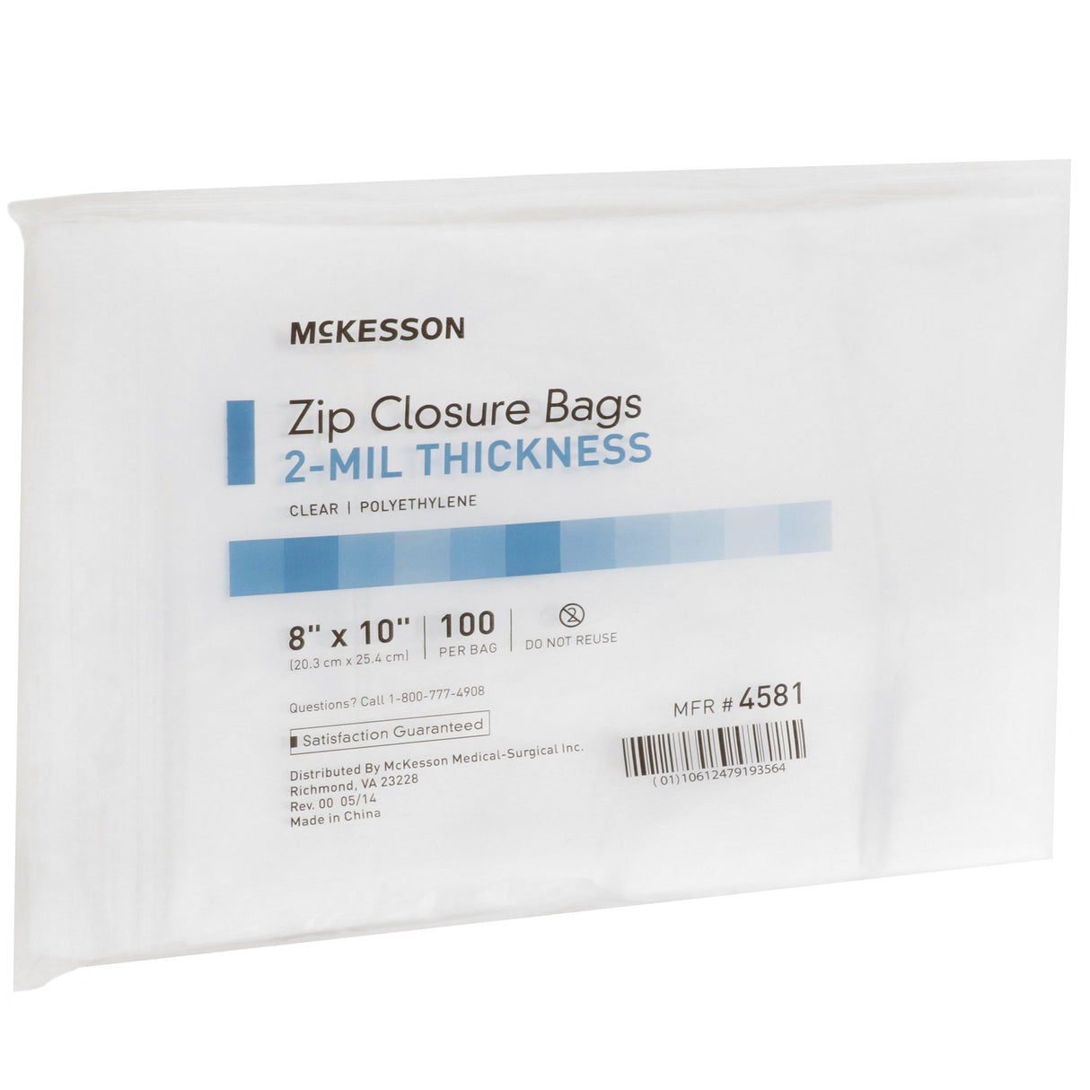 Reclosable Bag McKesson 8 X 10 Inch Polyethylene Clear Zipper Closure