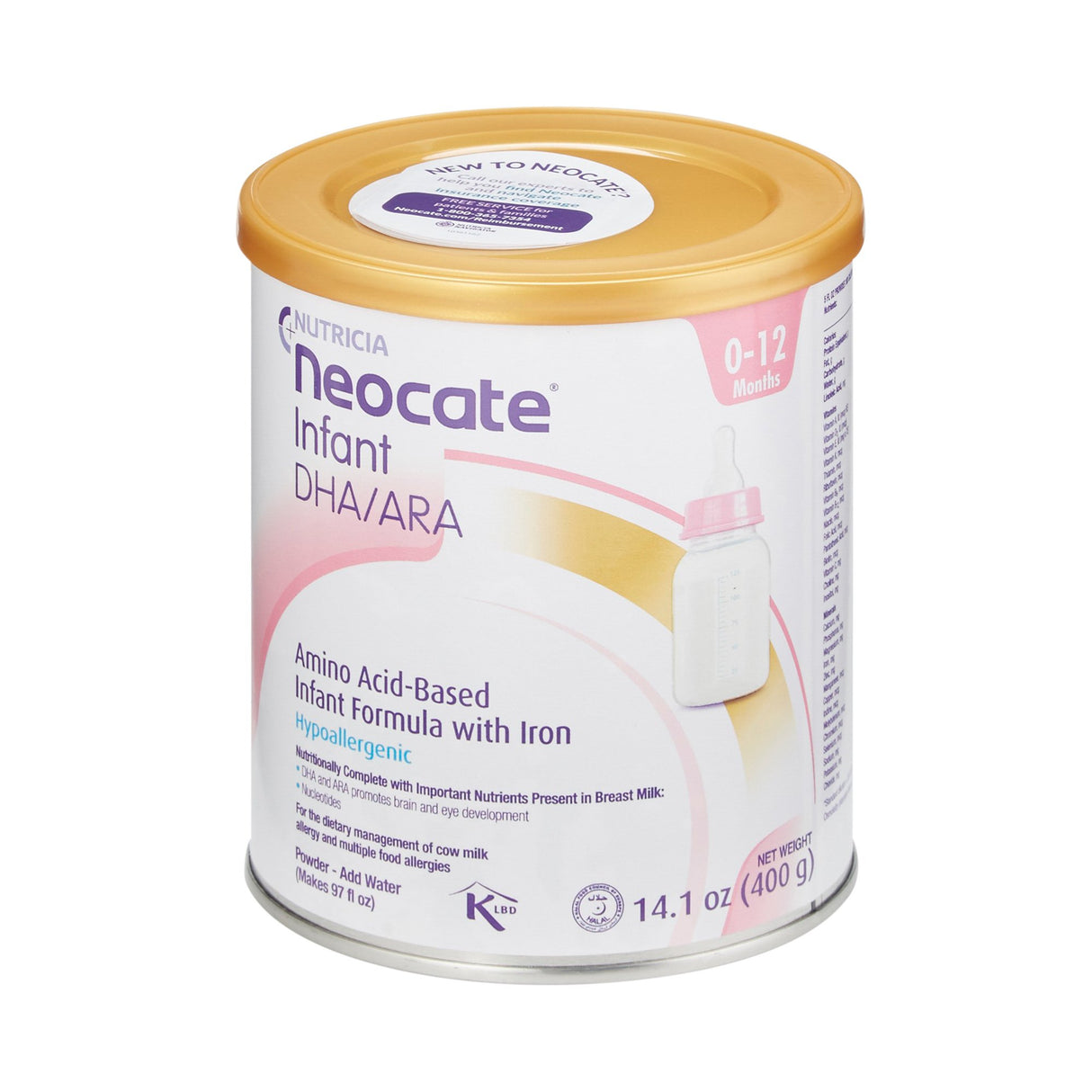 Infant Formula Neocate® DHA & ARA Unflavored 14.1 oz. Can Powder Food Allergies - BeHope