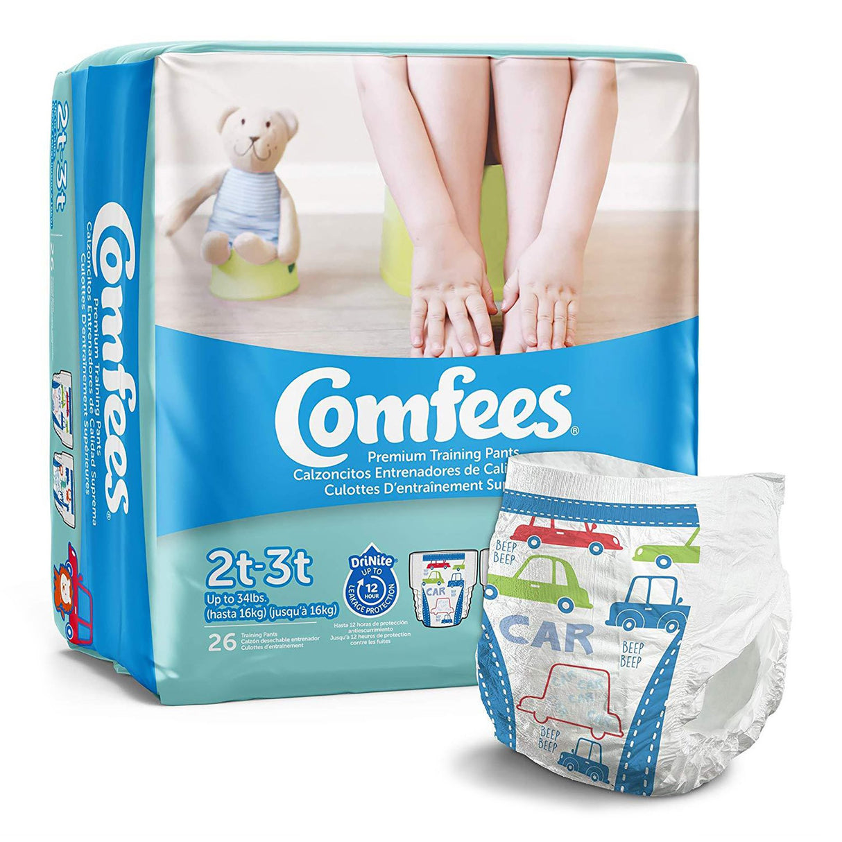 Male Toddler Training Pants Comfees® Pull On with Tear Away Seams Size 2T to 3T Disposable Moderate Absorbency - BeHope